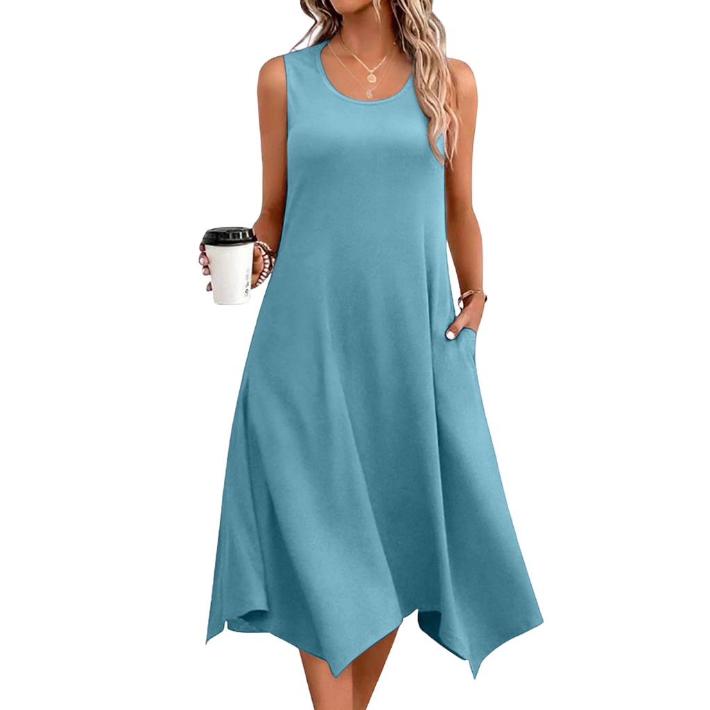 Women's Casual Dress For Summer Tank Dress Loose Beach Dress With Pockets Flare Midi Sundress
