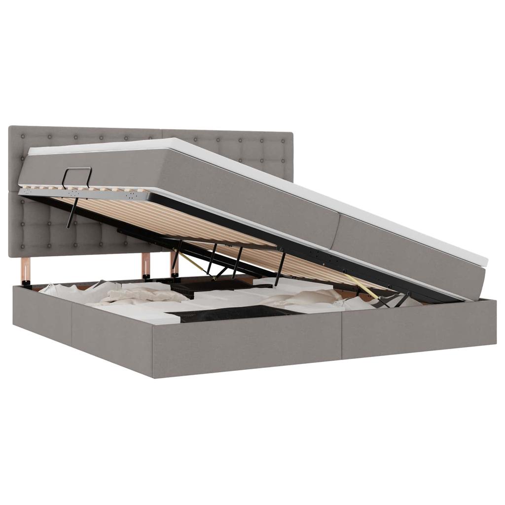 LED Storage Bed with Mattress Taupe 200 x 200 cm Fabric