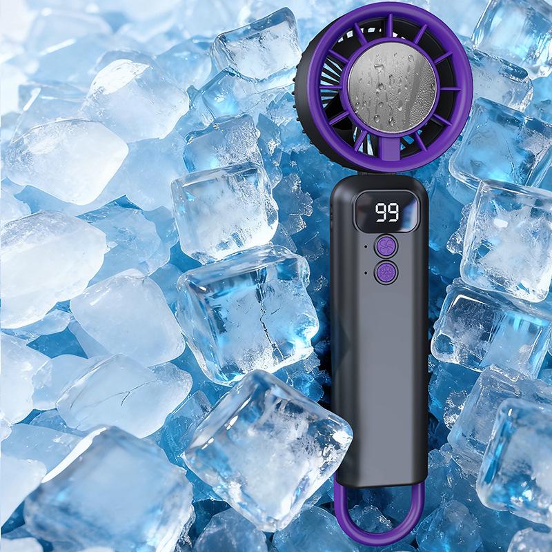 High-Speed Rechargeable Portable Neck-Hanging Fan with Ice Pack Handheld Foldable Ice Pack Fan