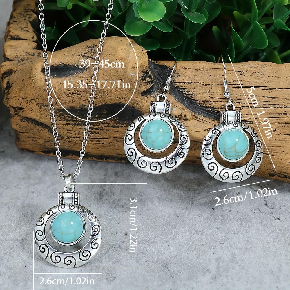 Vintage Jewelry Set with Engraved Patterns On the Metal Surface, Inlaid with Synthetic Turquoise, Suitable for Daily Wear and Party Accessories for