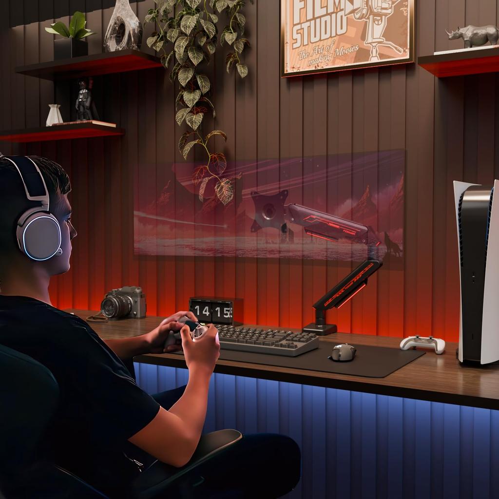 Fydeamer PC Monitor Compatible with Inch Curved Monitor LCD Gaming Monitor Gas VESA 11kg Weight Single Black Arm, 17-35 Monitors, Support, Arm, Stand,