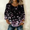 Damen Casual Blumenmuster Rundhals Dreiviertelarm Baumwolle Leinen Oberteil Leicht Atmungsaktive Bluse für den täglichen Gebrauch