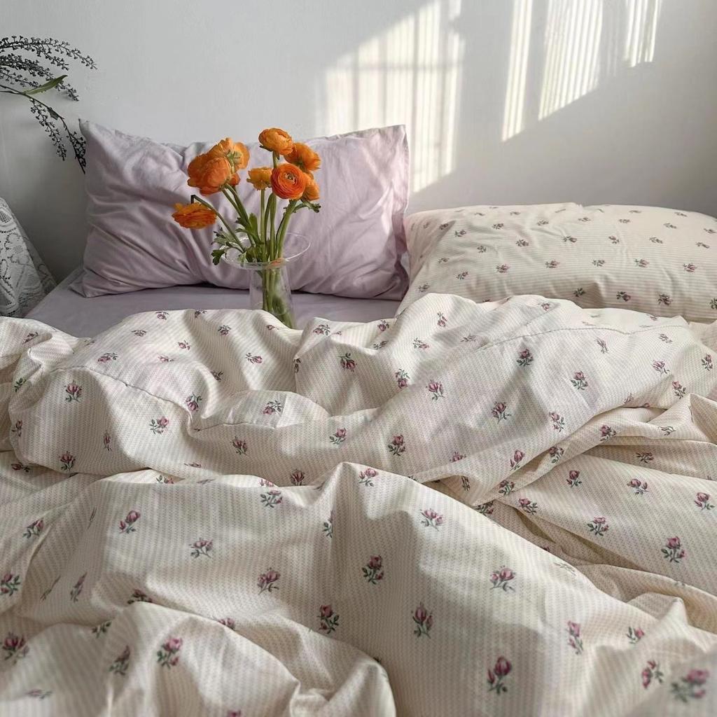 INS Nordic Pink Letter Bedding Set Four Pieces Quilt Cover Girls Women Autumn Winter Single Twin Full Queen Size Duvet Cover Set