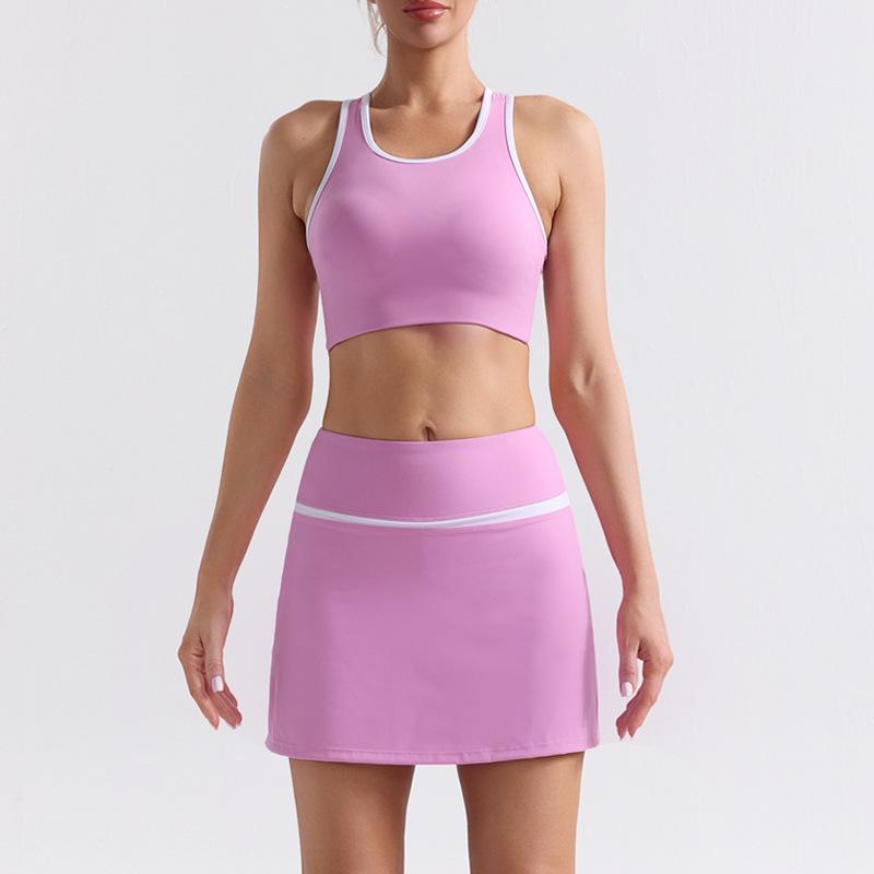 

Комплект для йоги женский колор-блок с эффектом обнаженности: Спортивный бюстгальтер и быстросохнущая утягивающая юбка Large