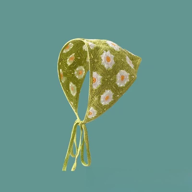 French Field Wind Sweet and Cute Knitted Triangular Headscarf Daisy Headscarf Women's Summer Pure Cotton Headband Headgear