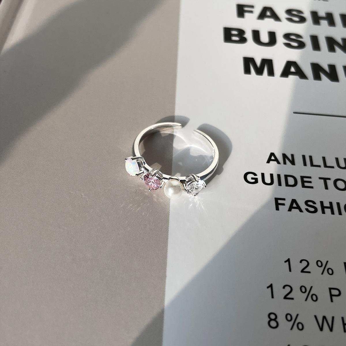 

Кольцо с жемчугом и опалом, цирконом, женское, легкое, роскошное, высокое чувство, серебряное кольцо с открытым дизайном 925 пробы opening adjustable