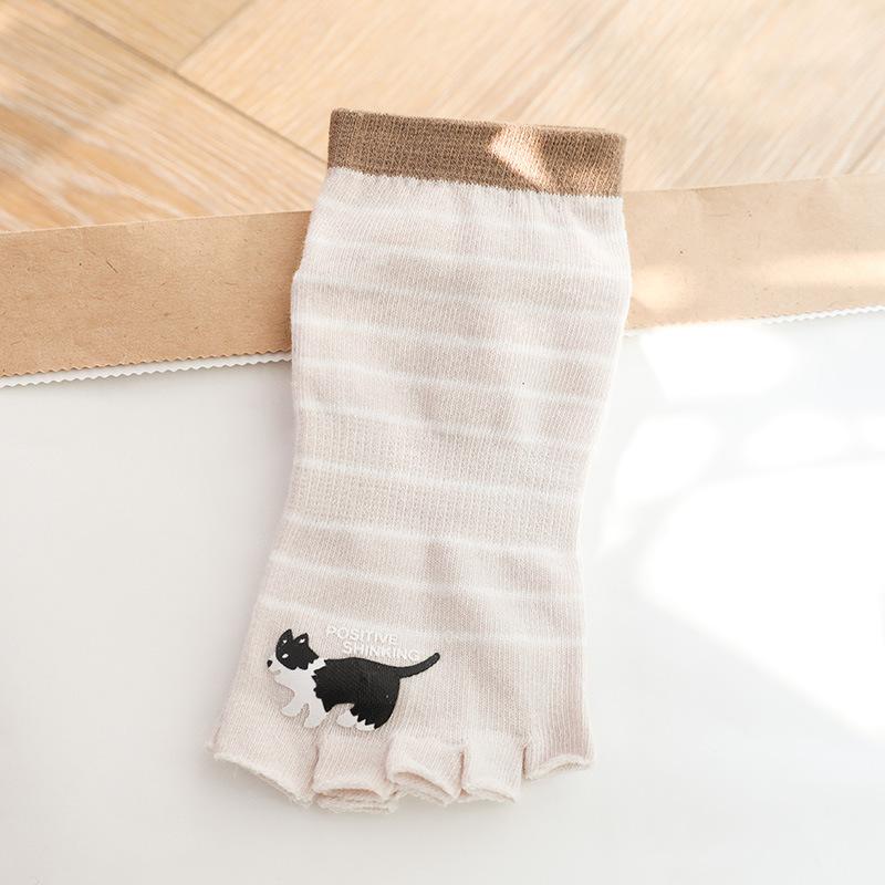 3 Paar Damen Baumwolle Offene Zehen Socken Niedlich Cartoon Katze Druck Socken Zehenlos Kurz Gestreift Neuheit Sport Plates Yoga Socke Fünf Finger One Size