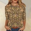 Women's Casual Three Quarter Sleeve Floral Print Crew Neck Top Relaxed Fit Lightweight Comfortable Blouse for Everyday Wear