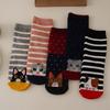 Cat Pattern Women Round Neck Cotton Socks Cute Fun Cartoon Printed Comfortable Sweat Absorbing Breathable Casual Socks