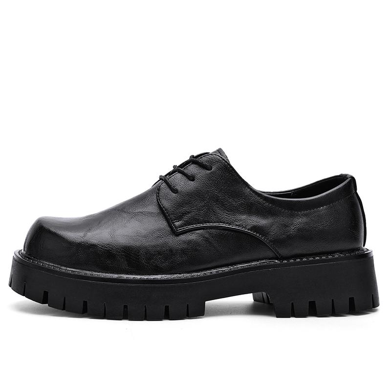 Hight Quality 2024 Spring New British Style Solid Black Leahter Shoes For Men Hombre Daily Casual Banquet Dress Heightening Eff