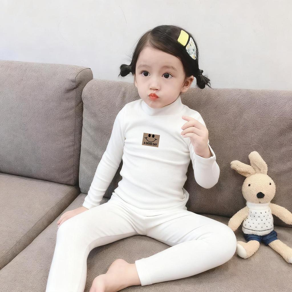 Kids' Thermal Underwear Set - Half-High Collar, Double-Sided Heating for Boys and Girls - Autumn Wear