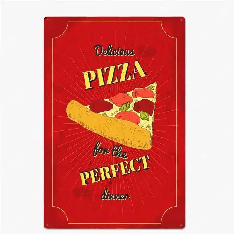 Great Food Vintage Metal Signs Pizza Zone Plaque Pub Bar Home Decoration Best Homemade Posters Italian Pizza Wall Art Plate