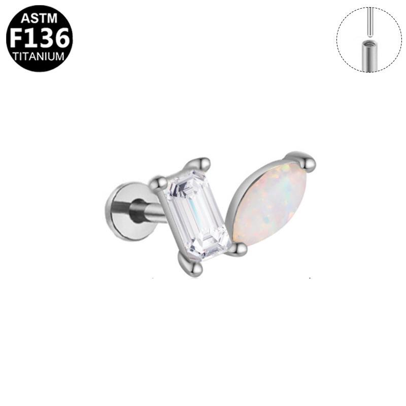 Titanium Zircon Opal Stud Earrings for Cartilage, Elegant European & American Style