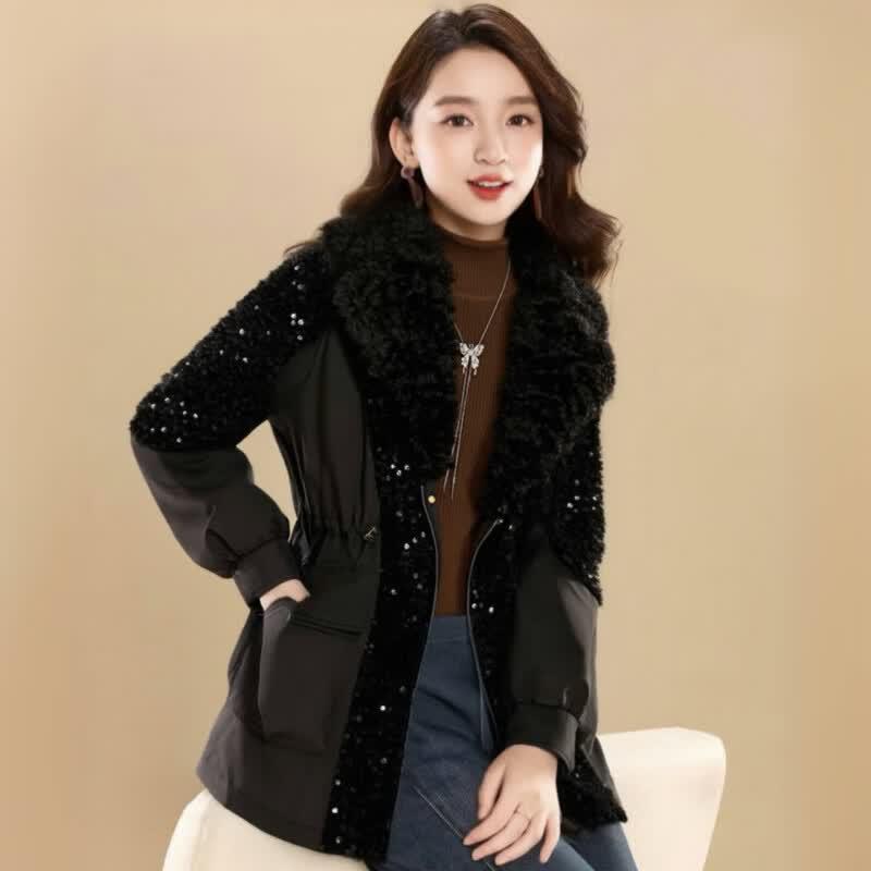 Women s Sequin Design Warm Parka Coat 2XL