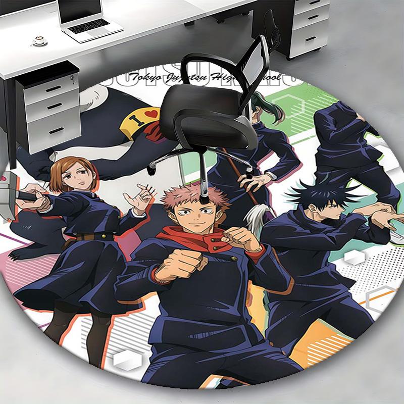 1pc Tokyo Jujutsu High School Anime Round Carpet Office Chair Mat, NonSlip Rug with Cute Uniform Design for Home