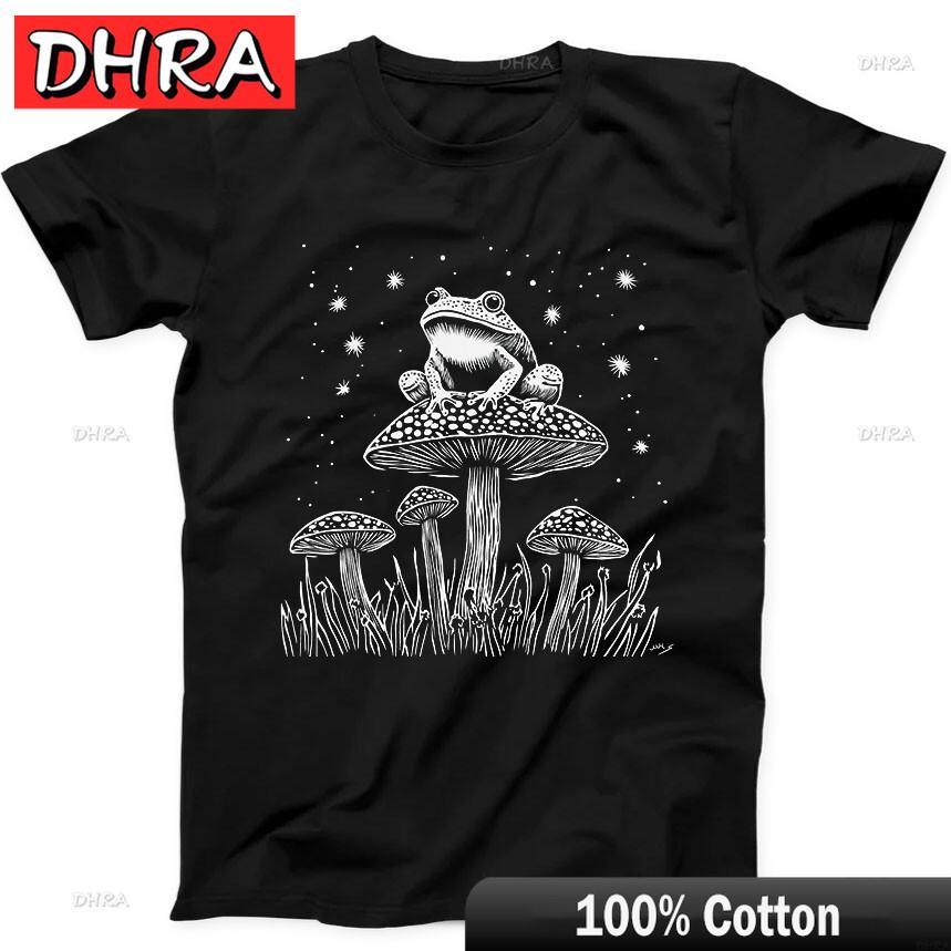 Frosch sitzt auf einem Pilz Bestseller Musikgeschenk Schwarzes T-Shirt Minimalistische T-Shirts Oberteile für Lustige Shirts Hombre Anime Shirt