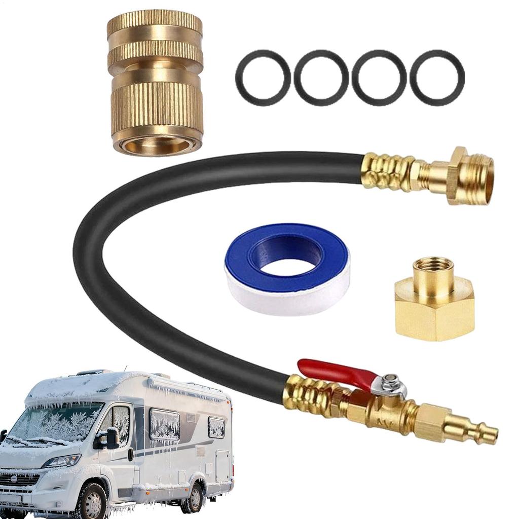 8pcs RV Winterizing Kit 17 Inch Hose Anti-Freeze Adapter Connector Winter RV Antifreeze Pump Kit With Shut-off Valve Nozzle