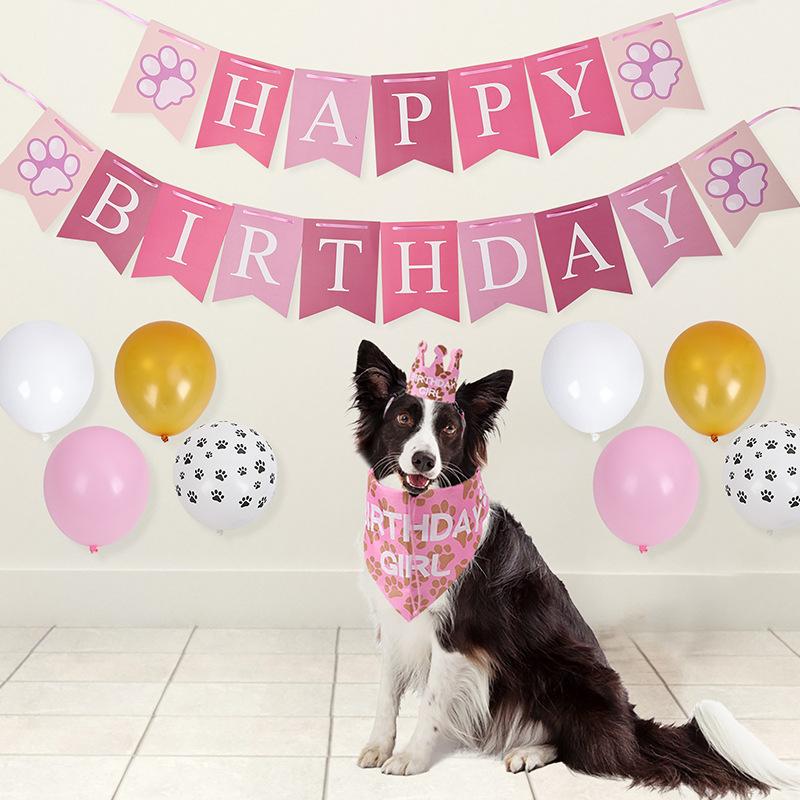 Pet Party Dress Up Dog Birthday Decoration Pull Flag Balloon Birthday Hat Set Dog Pet Supplies