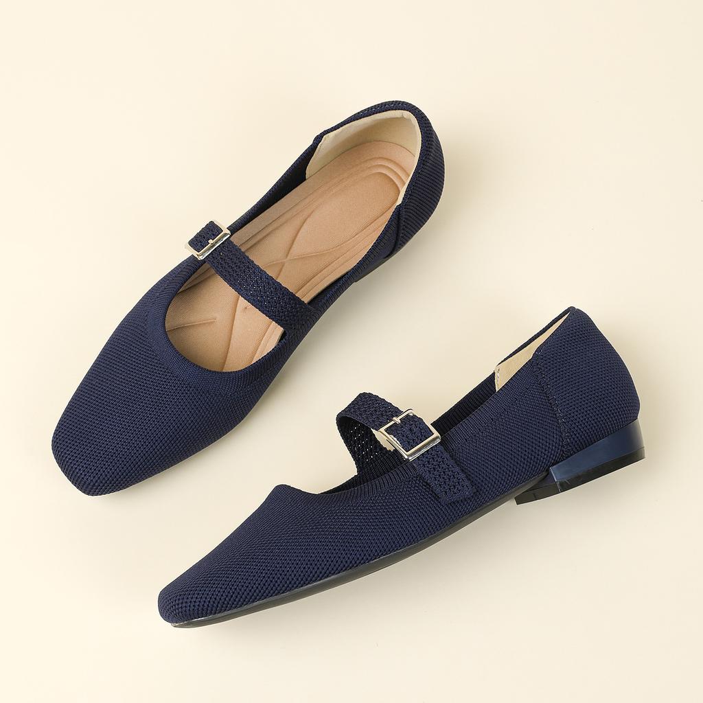 Women's Ballet Flats Square Toe Slip On Shoes Knitted Dress Mary Jane Flats for Women Comfy Causal Work Walking Shoes Mary Jane Shoes With Ankle Strap