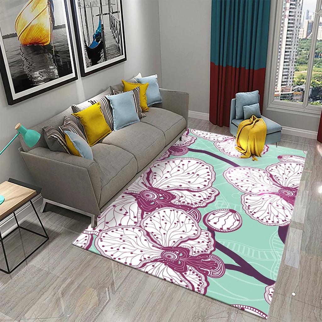 Retro Florales Muster Teppich für Wohnzimmer Schlafzimmer Bettseite Dekoration Bodenteppich Kinder Teenager Krabbelteppich Badezimmer Rutschfester Teppich