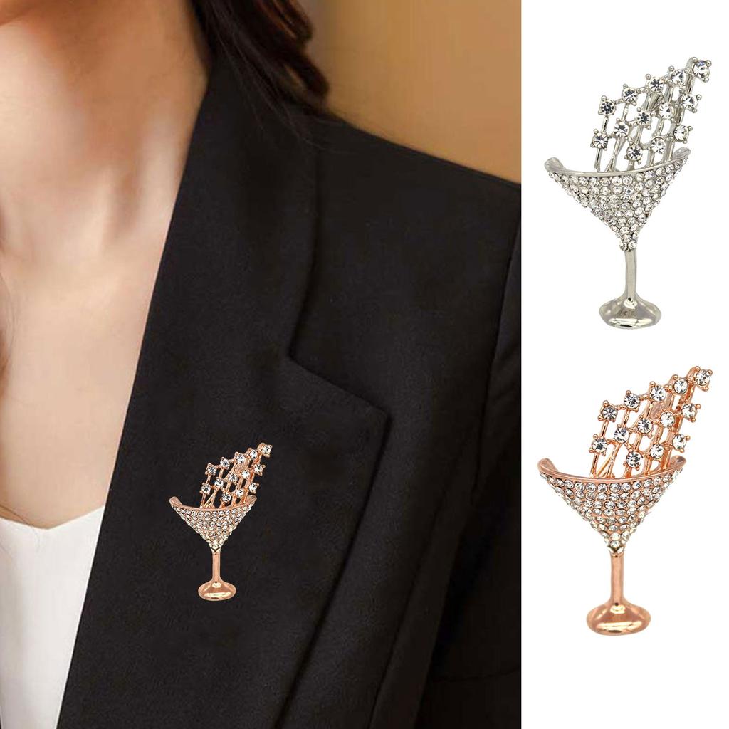 Cocktail Cup Shape Brooch for Women - Shining Rhinestone Alloy Pin, Clothing Bags Backpacks Jackets Hat Badge, Jewelry DIY Accessories