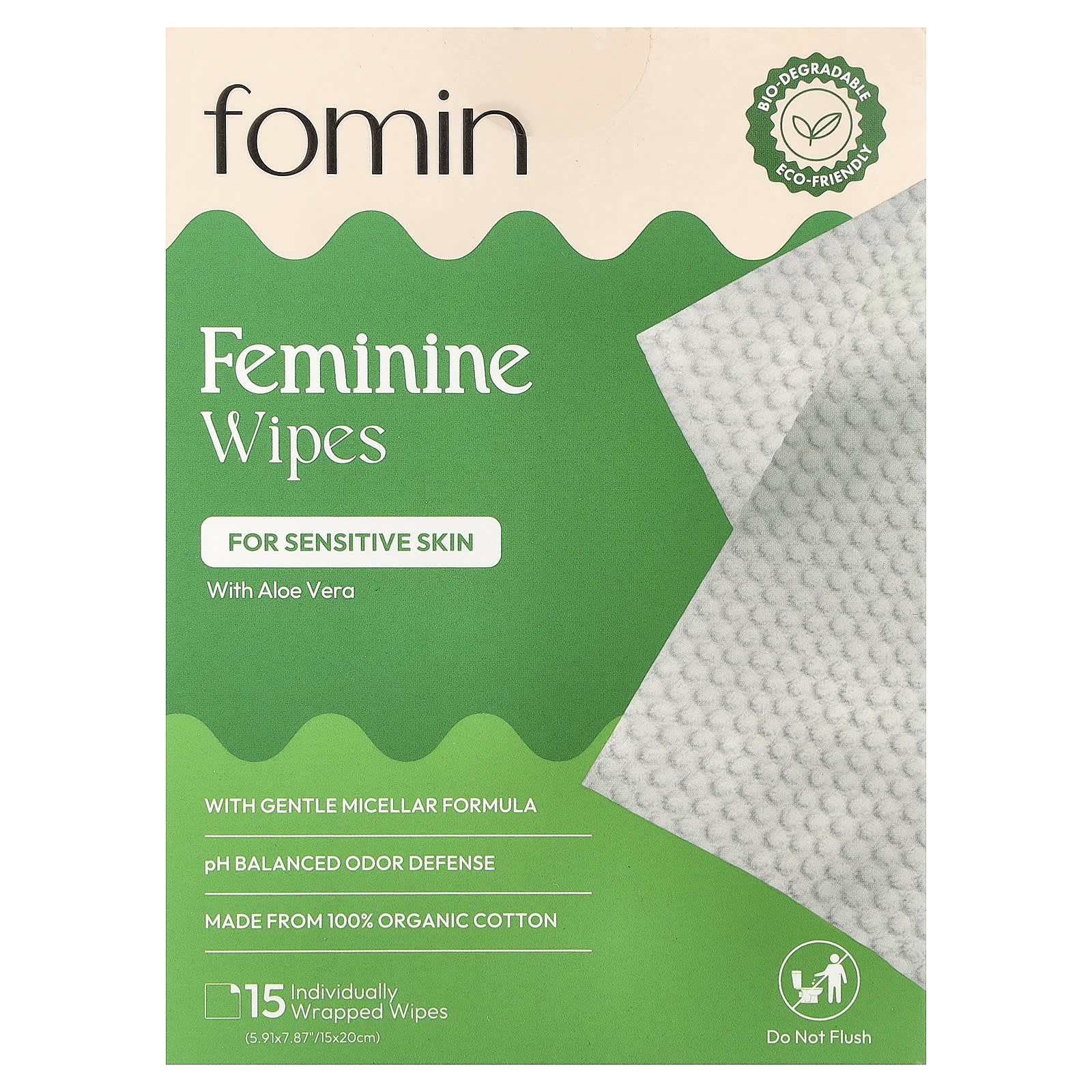 

fomin, feminine wipes, for sensitive skin, 15 individually wrapped wipes