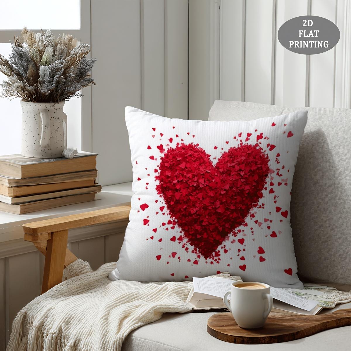 1pc Red Heart-Shaped Petal Pattern Plush Throw Pillow Cover | 2D Flat Printing, Single-Sided, 18x18 inch, Suitable for Sofa and Living Room Decor 1PC 18×18inch