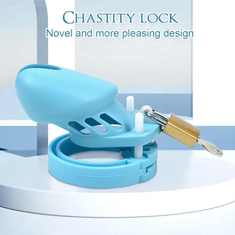 Soft Silicone Chastity Cage Device Anti-Cheating Penis Lock with 2 Size Cock Rings Penis Restraints for Men Discreet Sex Toys 18