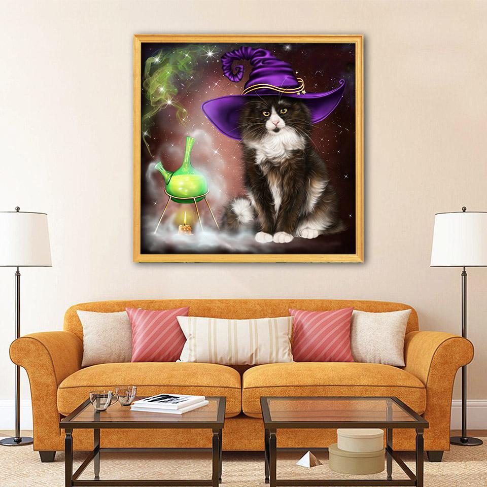 5D DIY Diamant Stickerei Katze voller runder Diamant Malerei Tier Strass Kunst Halloween Dekorationen