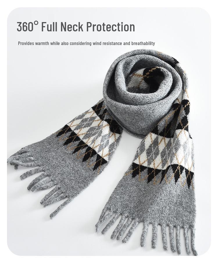 Kids' Diamond Knit Scarf - Parent-Child Style, Warm & Windproof for Autumn/Winter Korean Style.