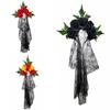 Halloween Gothic Lace Veil Headband With Red Roses Cosplay Hairband For Women Kids Costume Party Accessories