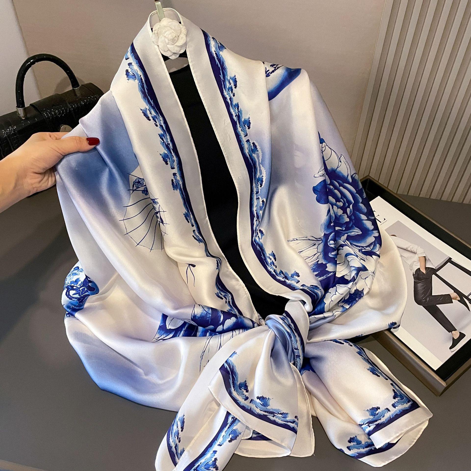 Luxusná letná hodvábna šatka - Dlhá, módna šatka na ochranu pred slnkom pre ženy 90x180