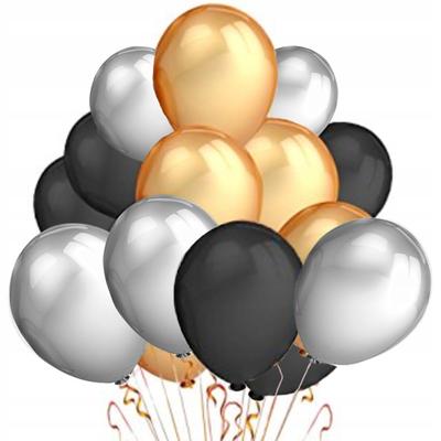 Balloons 12 Inches, Black, Gold, Silver, 15 Pcs