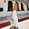 Holiday Style White Cotton Sleeveless Neck Dress Women's High-end Halter Sexy Fashion New Long Dress
