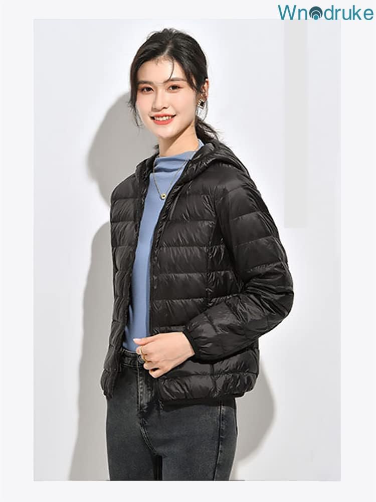 Wnodruke Ultralight Down and WN004 Women's Jacket, Lightweight, Warm, Compact, Packable, (JP, Alphabet, M, Hat, Black)
