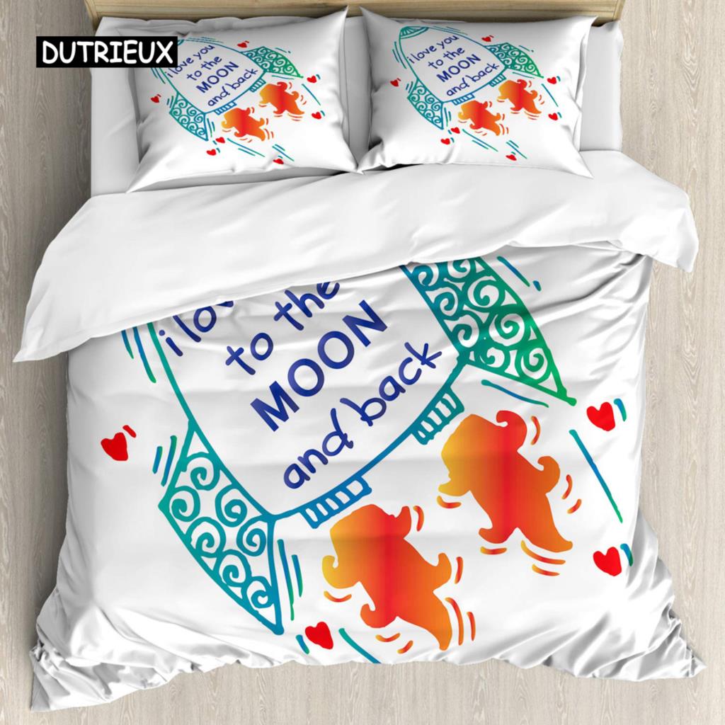

Пододеяльник с надписью «Я люблю тебя до Луны и обратно» и рисунком от руки со звездами, комплект постельного белья из полиэстера размера «king size» US Queen(228x228cm)