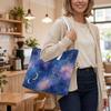 Purple Galaxy Floral Moon Tote Bag Stylish Daily Casual Shoulder Bag for Ladies