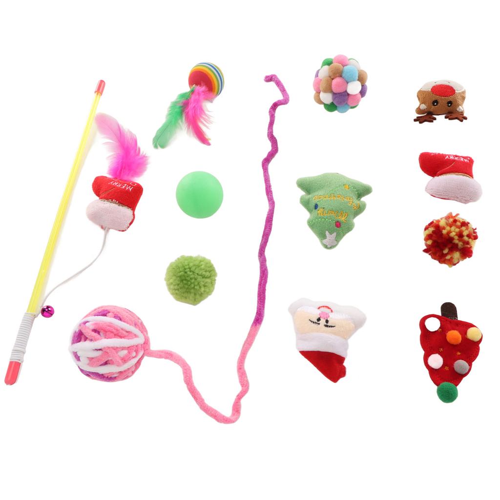 12 STÜCKE Weihnachts-Katzenspielzeug Lindern Langeweile Interaktives Haustier Katze Sortiertes Spielzeug mit Feder für Kätzchen