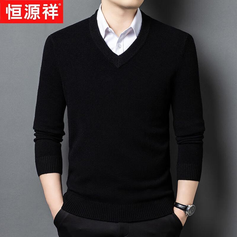 Hengyuanxiang Men's 100% Pure Wool Thickened Round Neck Sweater