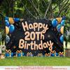 1pc 2D 20th Birthday Theme Banner Black Gold Balloons Gift Box Pattern Decorative Banner For Living Room Bedroom Garden Scene Decor Clear