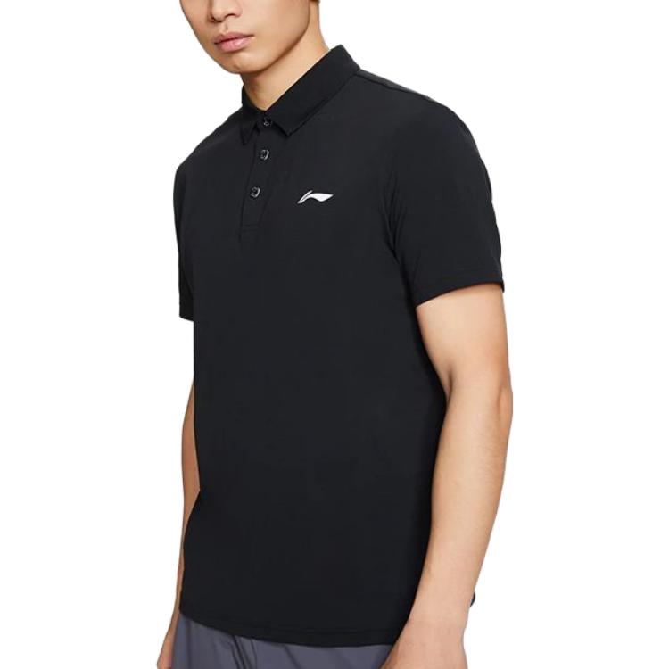 Li Ning Fitness Series Polo Shirts Men's Black Polo Collar Moderate Straight Fit APLT127-1