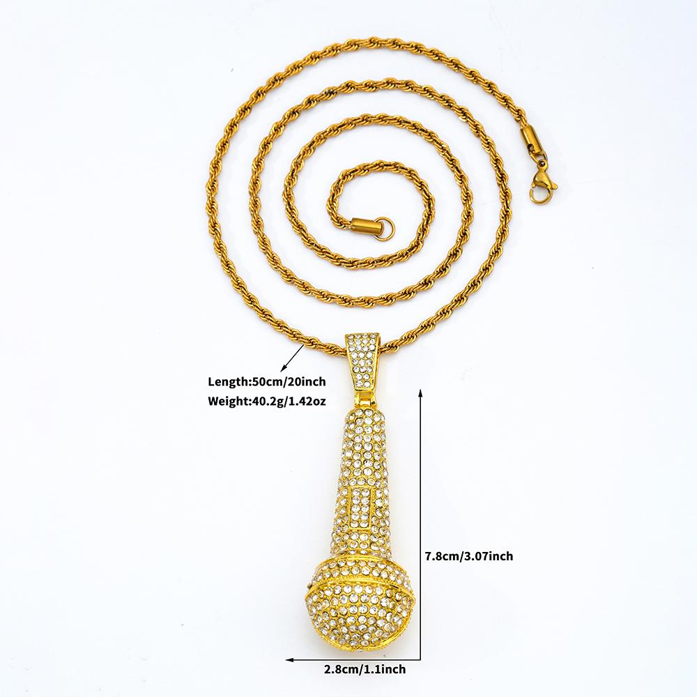 New 50cm Bling Microphone Pendant Necklace for Men Women Minimalist Gold Color Jewelry Male Female Necklaces Chokers Gifts