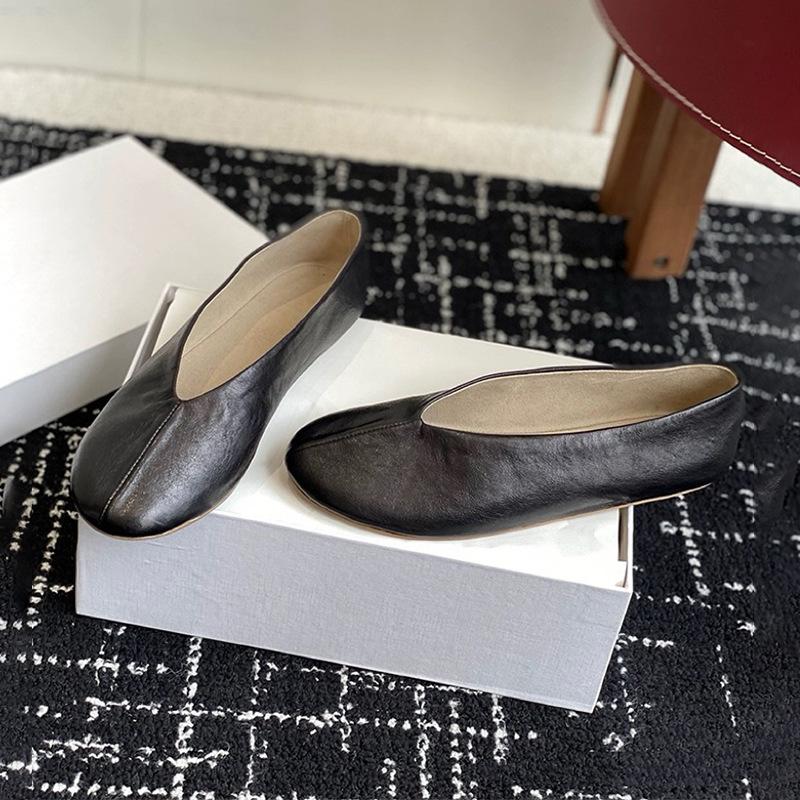 

Sheepskin version~ Super soft lambskin grandma shoes French round head one-pedal ballet shoes comfortable soft-soled flat-soled single shoes 40 чёрный