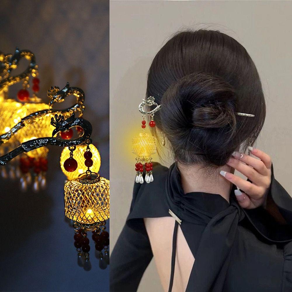 

LED Light Lantern Tassel Hair Stick Phoenix Glowing Lantern Hairpin Classical Women