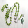 Green Stones Rosary Cross Necklace Christian VirginMary Center Accessories Sweater Chain Church Jewelry Accessories