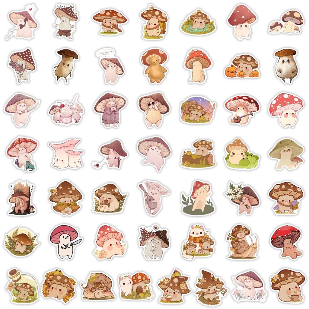 50PCS Cute Mushroom Stickers: Waterproof DIY Decals for Notebooks & Luggage