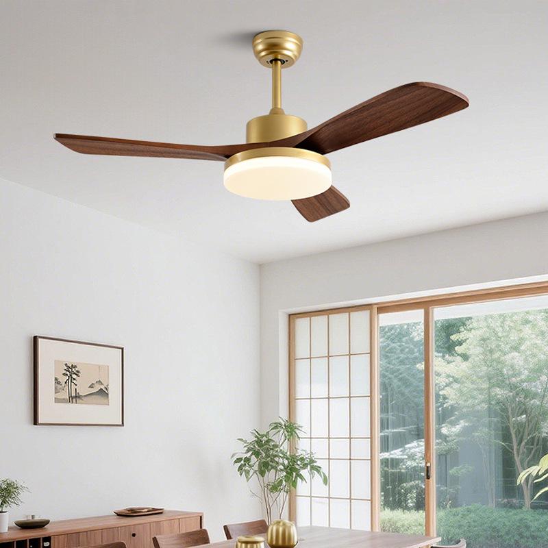 Mid-Century Walnut Ceiling Fan Light for Nordic Living Room, Bedroom, or Dining Room - Solid Wood Design