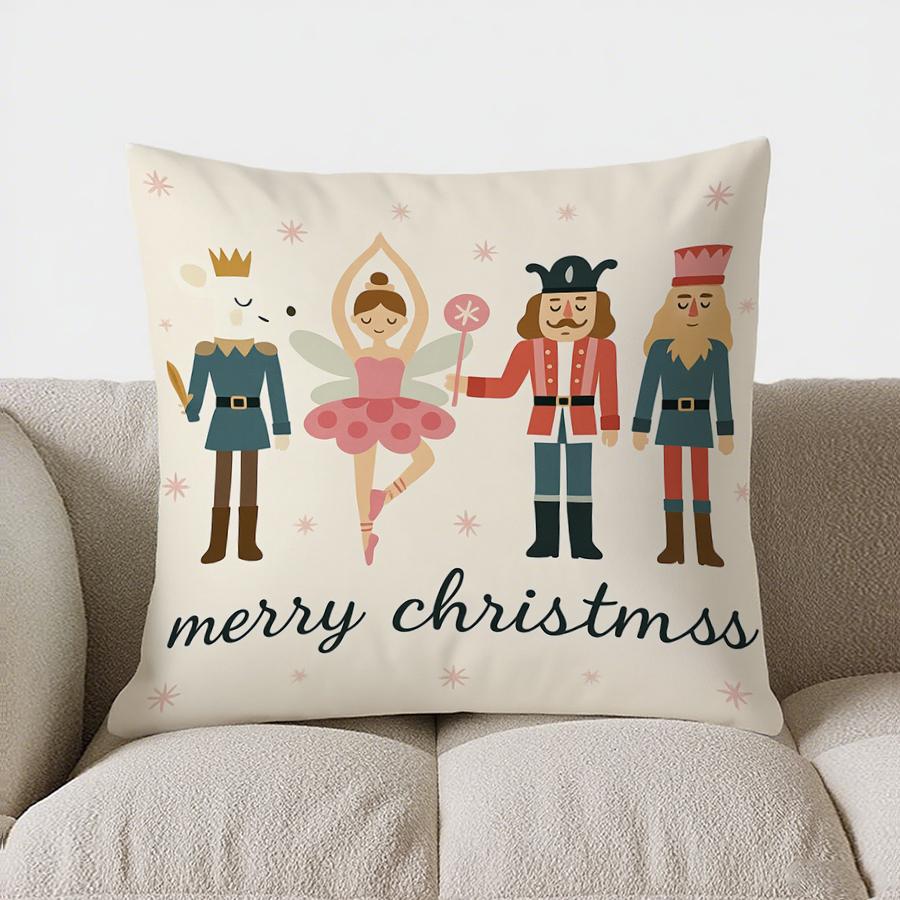 Home Decor Christmas Nutcracker & Fairy Pillow Cover Pattern Cushion Cover Suitable For Sofa Bedroom Car Pillow Cover