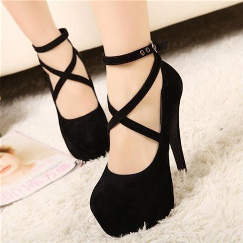 2026 Women's High Heels Round Head Stiletto Bride Wedding Shoe Ankle Buckle Platform Large Size Ladies Party Dress Pumps 11cm