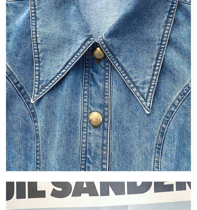 High-End Blue Retro Denim Summer Dress for Women 2026: Slimming Waist-Cinched, Temperament Fashion, Long Commute Style